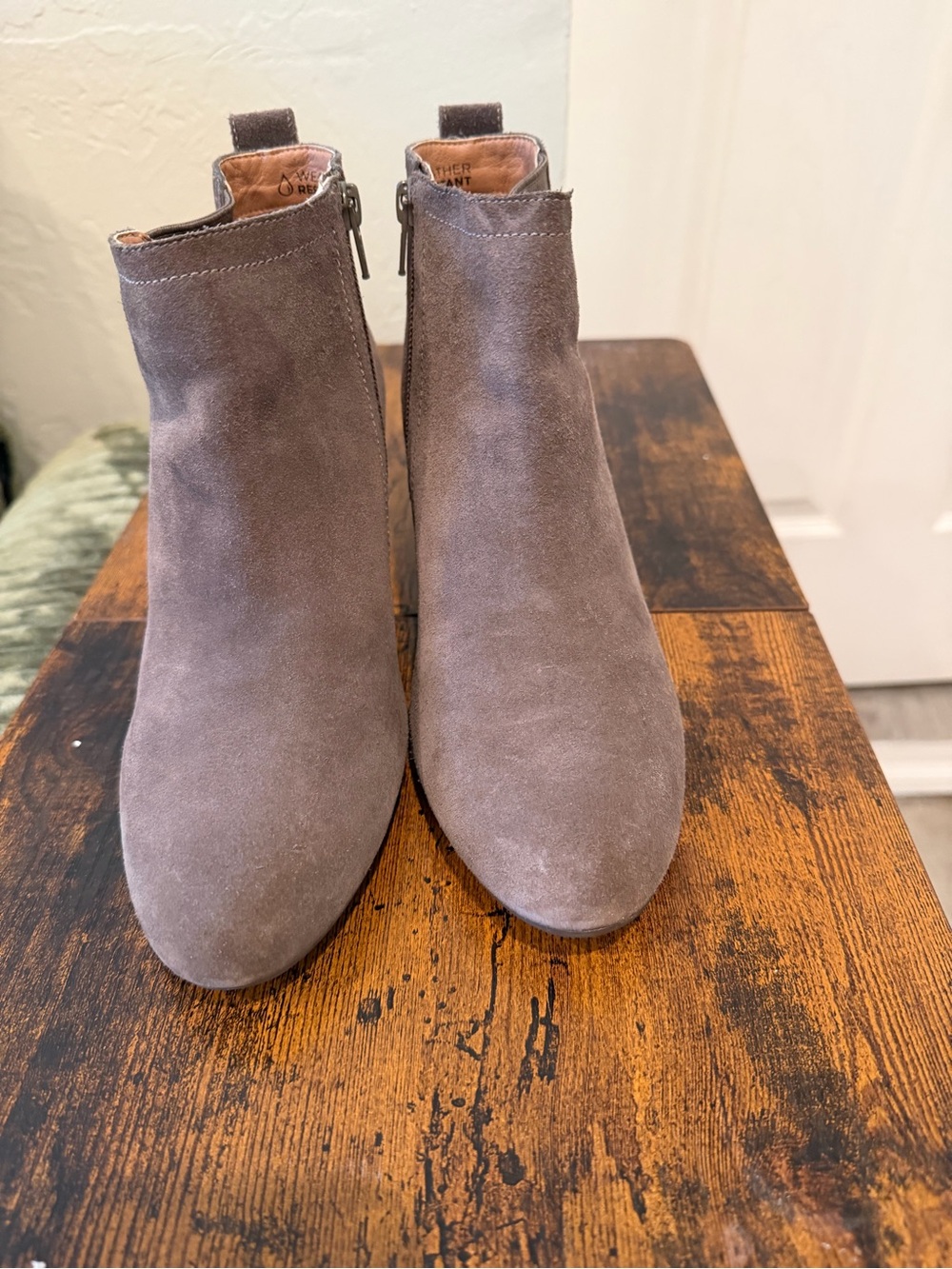 Vionic Taupe Suede Ankle Booties with Side Zip